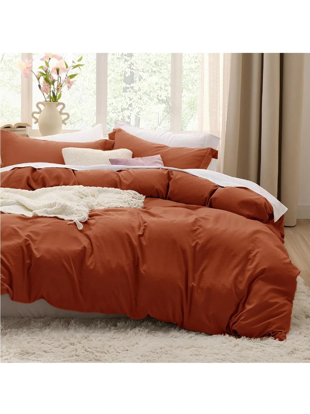 NEW Bedsure Duvet Cover Set - 3 Pieces Prewashed Extra Soft. Terracotta. Full